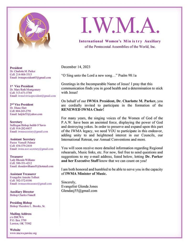2024 IWMA Retreat Choir Letter